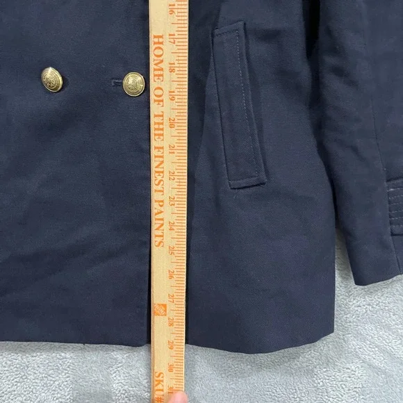 Zara Blazer Jacket Womens Large Double‎ Breasted Navy Blue Academia Gold